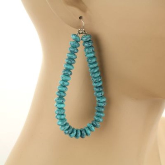 Turquoise Beaded Teardrop Earrings - Picture 3 of 3